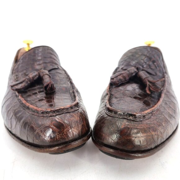 Vintage Exotic Crocodile by Paris Shoes Mens 10D Custom Made Brown Dress Loafers - Picture 12 of 12